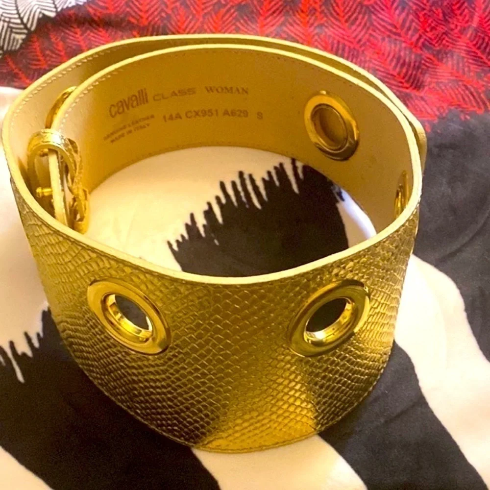Roberto Cavalli Class NWOT limited edition Gold Belt fancy wide gold exclusive S